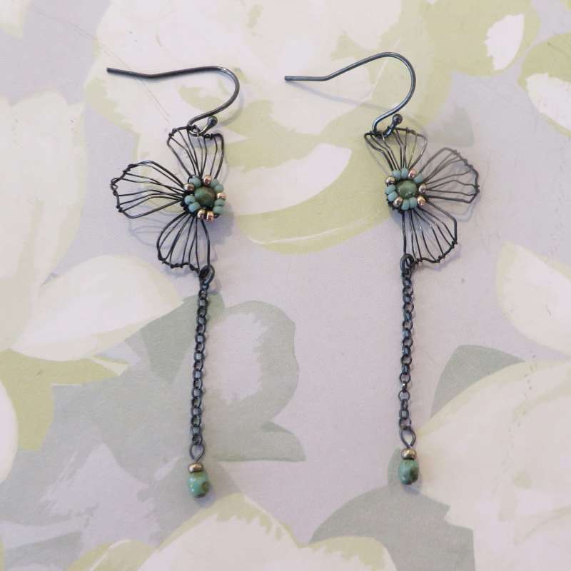 Beaded Flower Drop Earrings